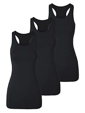 Racerback Tank Top Long Camisole Sleeveless Yoga Workout Tops 3 Pack
